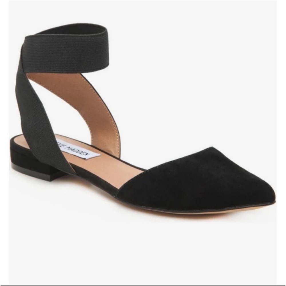 Steve Madden Black Pointed-Toe Flats with Ankle Strap
